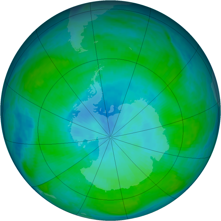 Antarctic ozone map for 12 February 1985